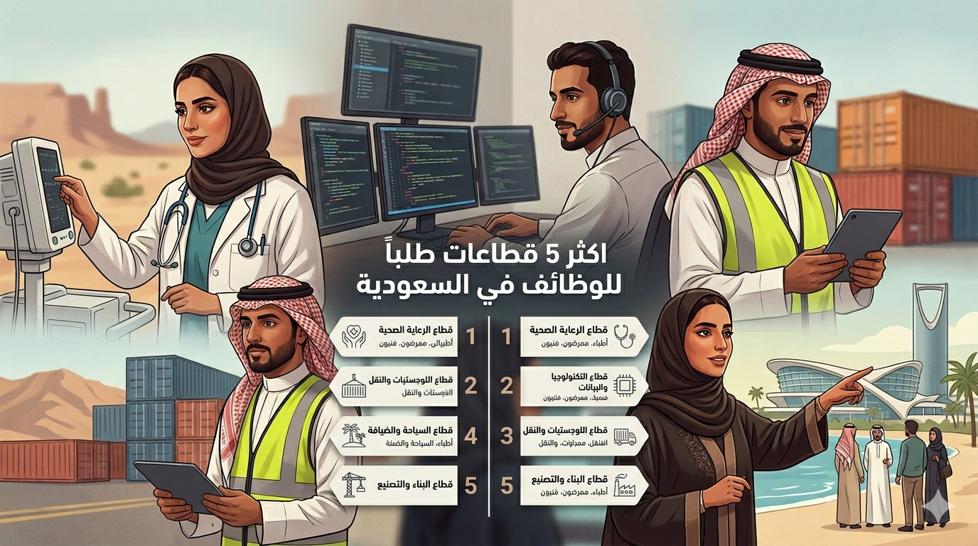 أكثر 5 قطاعات طلباً للوظائف في السعودية 2026