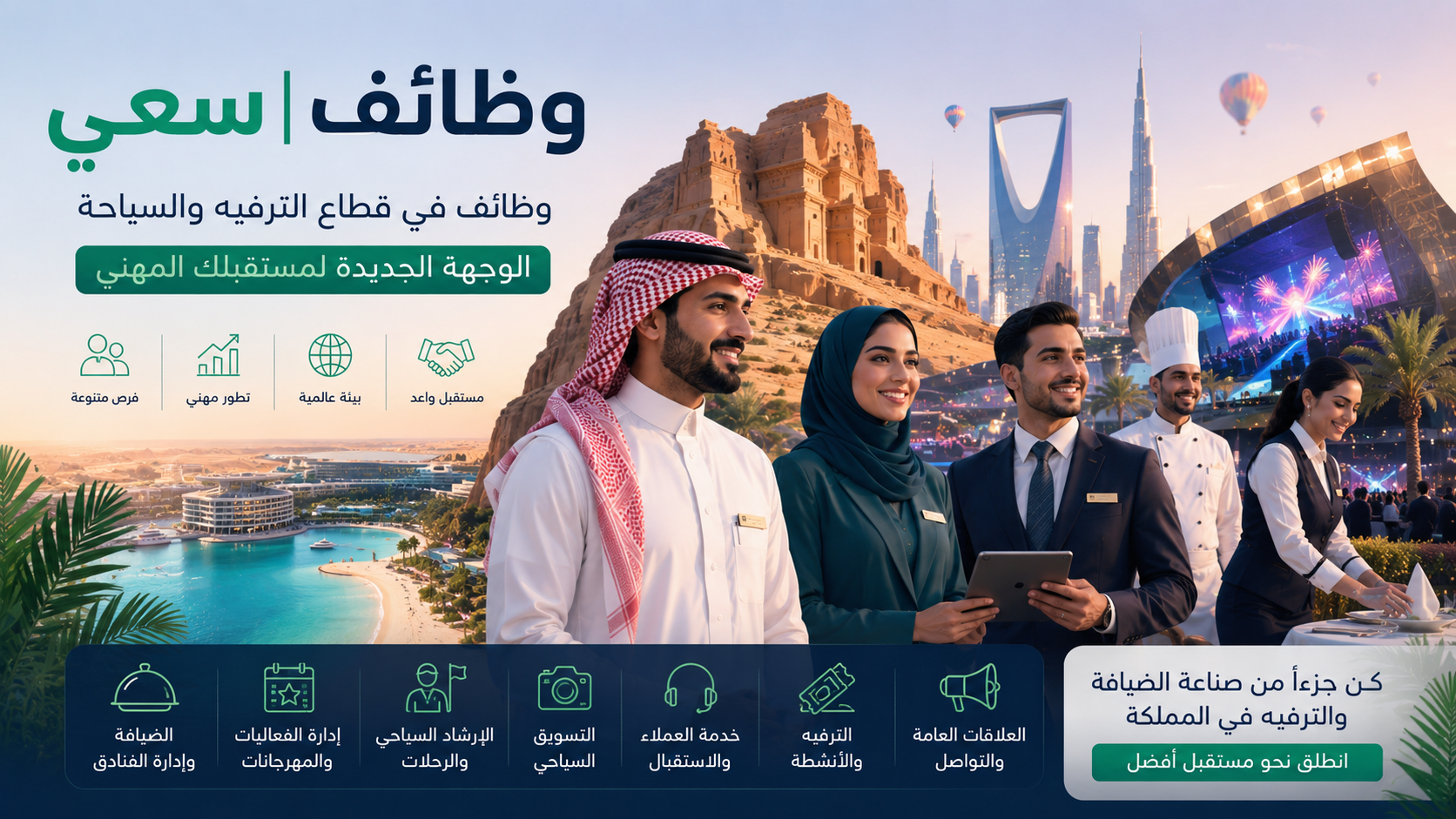  التوظيف في قطاع الترفيه والسياحة في السعودية: فرص 2030