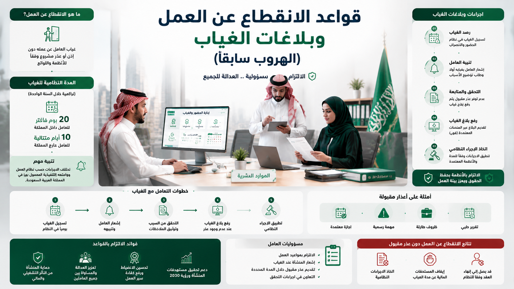 بلاغات الغياب والانقطاع عن العمل في السعودية