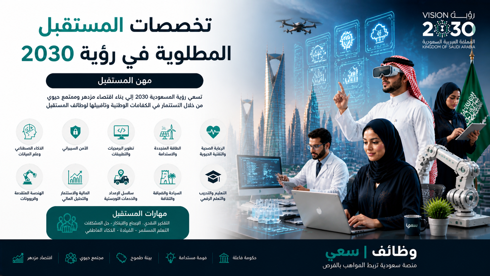  تخصصات المستقبل المطلوبة في رؤية 2030 – فرص سوق العمل السعودي