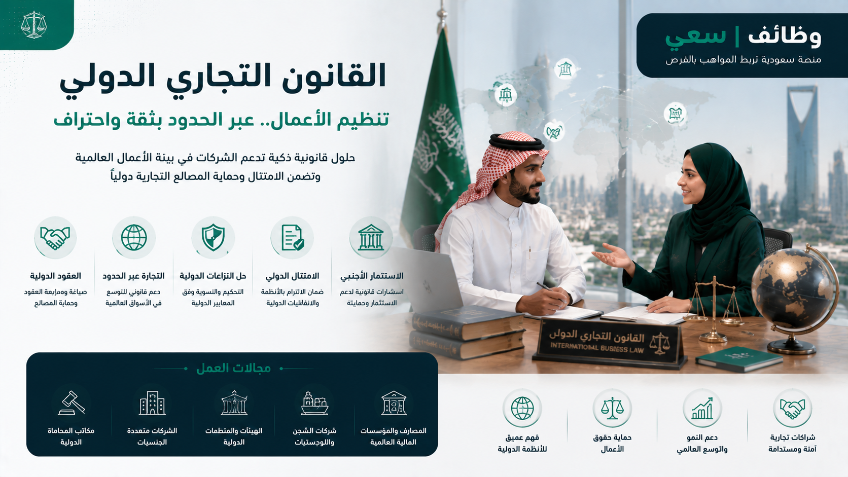 تخصص القانون التجاري الدولي في السعودية: الوظائف والرواتب