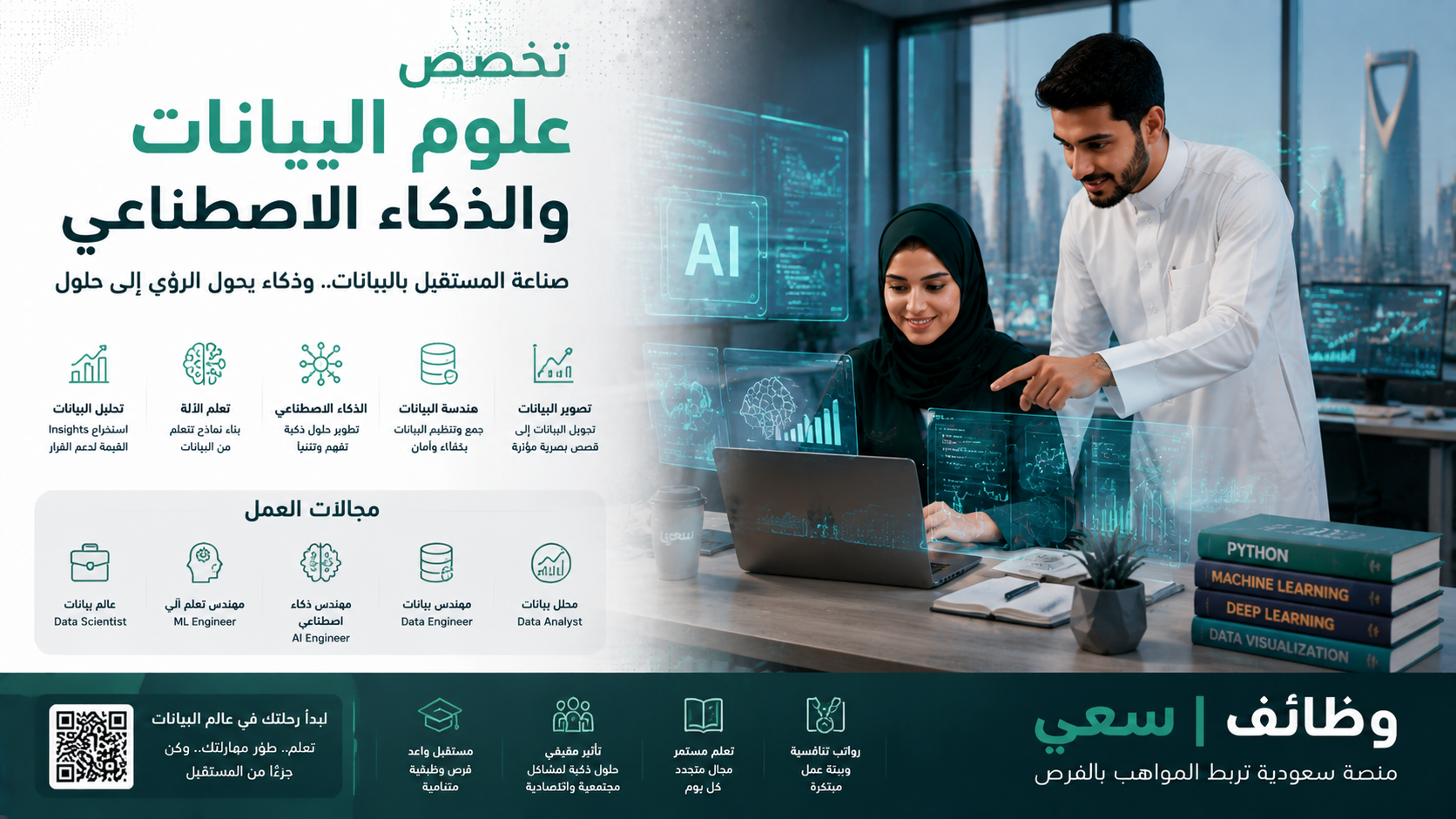  تخصص علوم البيانات والذكاء الاصطناعي في السعودية