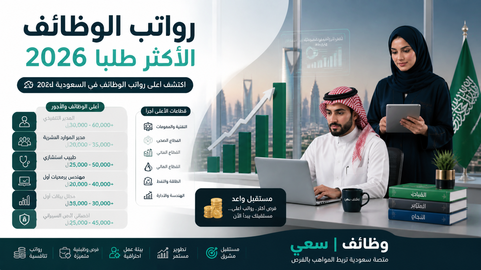  رواتب الوظائف الأكثر طلباً في السعودية 2026 وأعلى الأجور