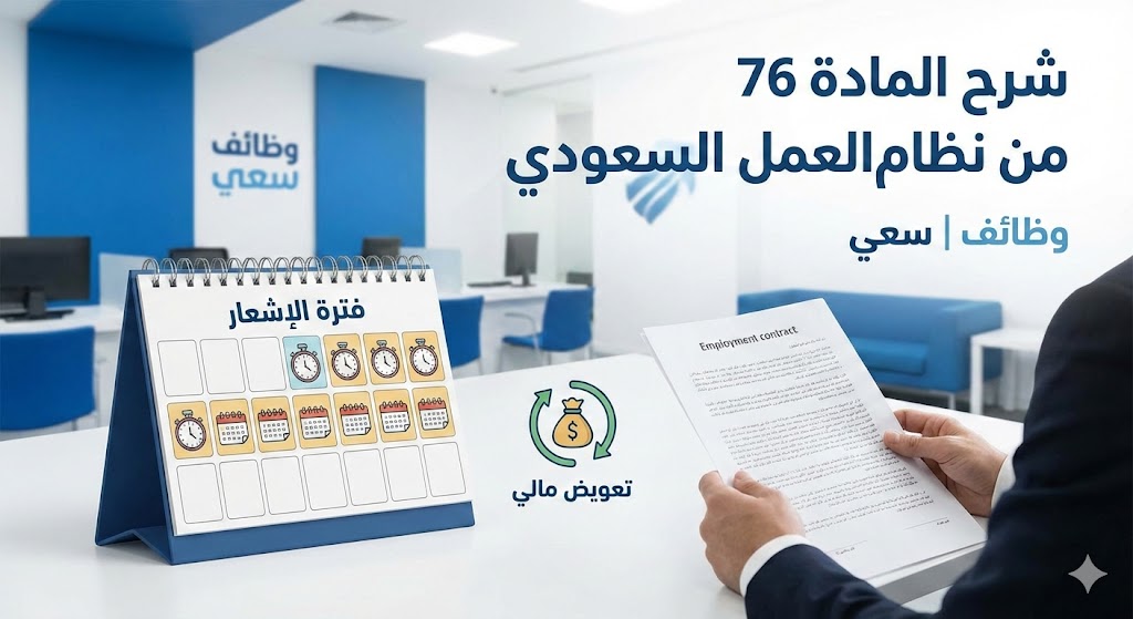 شرح المادة 76 من نظام العمل السعودي: مدة الإشعار في إنهاء العقد والتعويضات