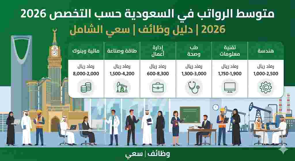 متوسط الرواتب في السعودية حسب التخصص 2026