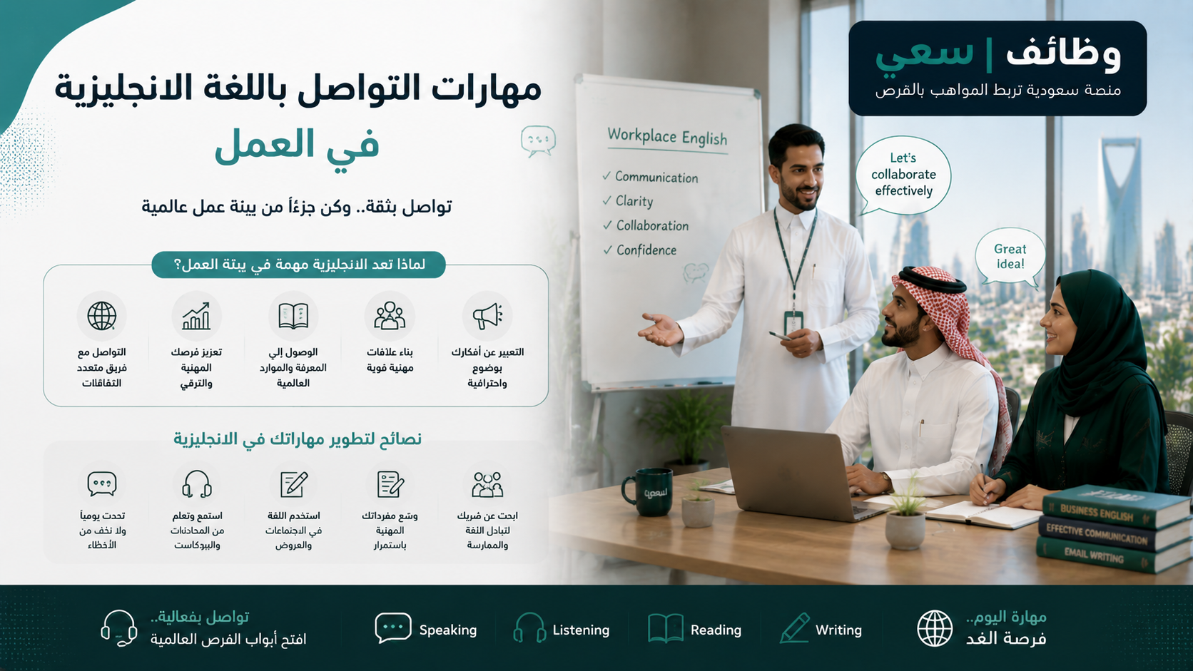 مهارات اللغة الإنجليزية في العمل بالسعودية