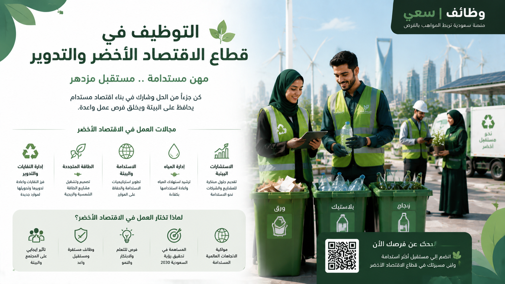 وظائف الاقتصاد الأخضر والتدوير في السعودية