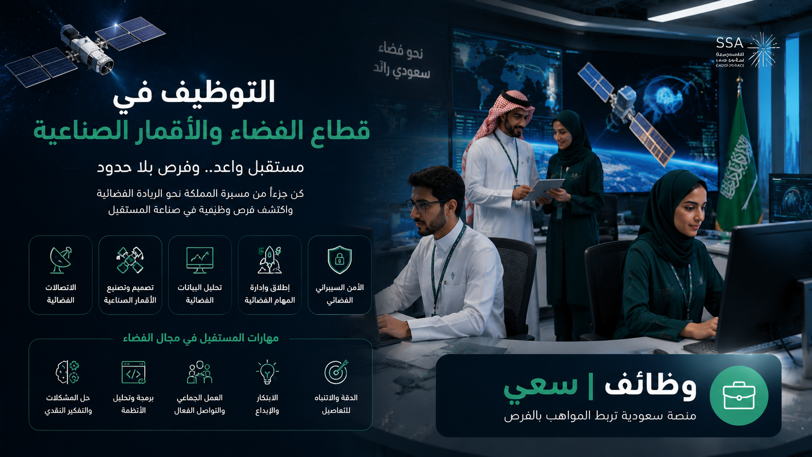 وظائف قطاع الفضاء والأقمار الصناعية في السعودية